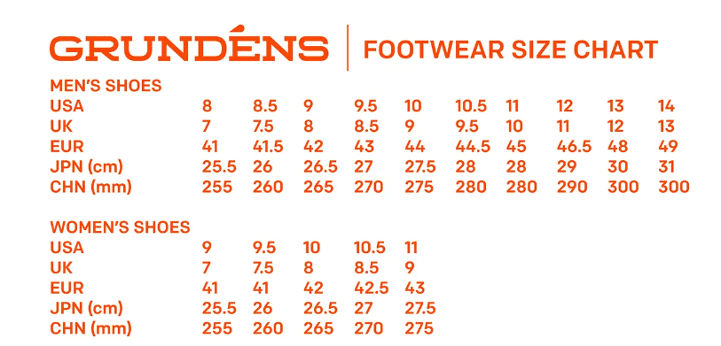 Grunden's Shoe Size Chart