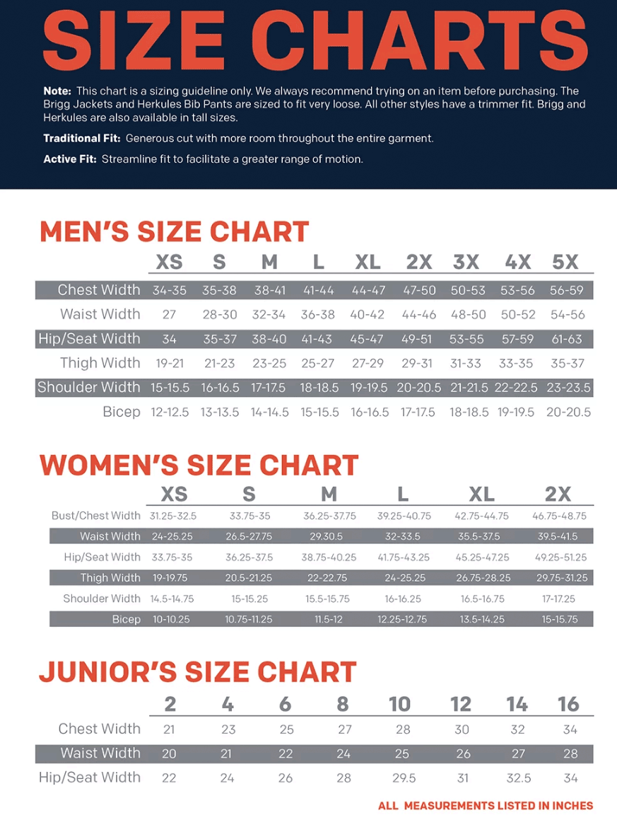 Grunden's Size Chart