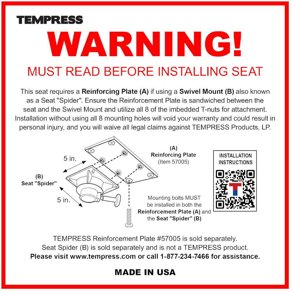 Tempress Seat Mount Guide/Warning