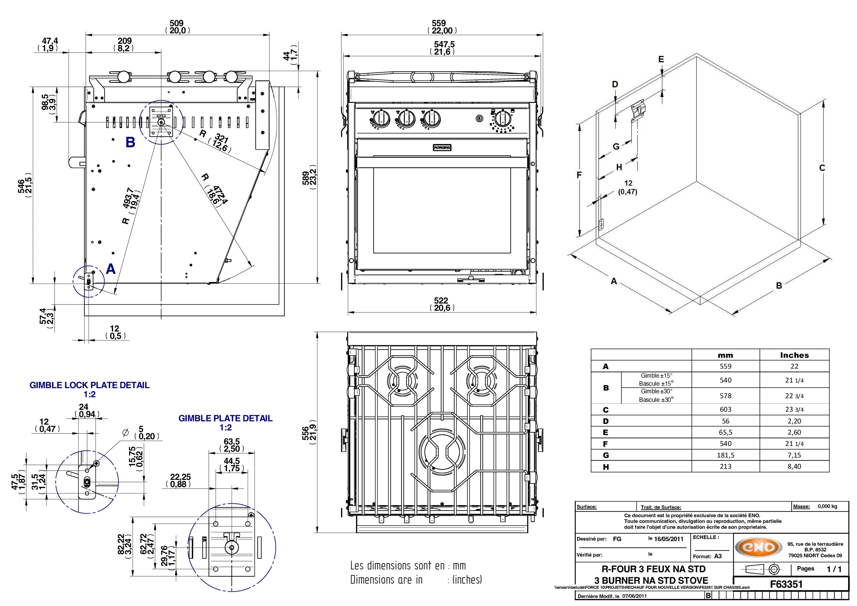 3-Burner Gourmet Galley Gimballed Propane Ranges