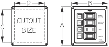 Sea-Dog, DC 4 Position Vertical Rocker Switch Panel, Aluminum