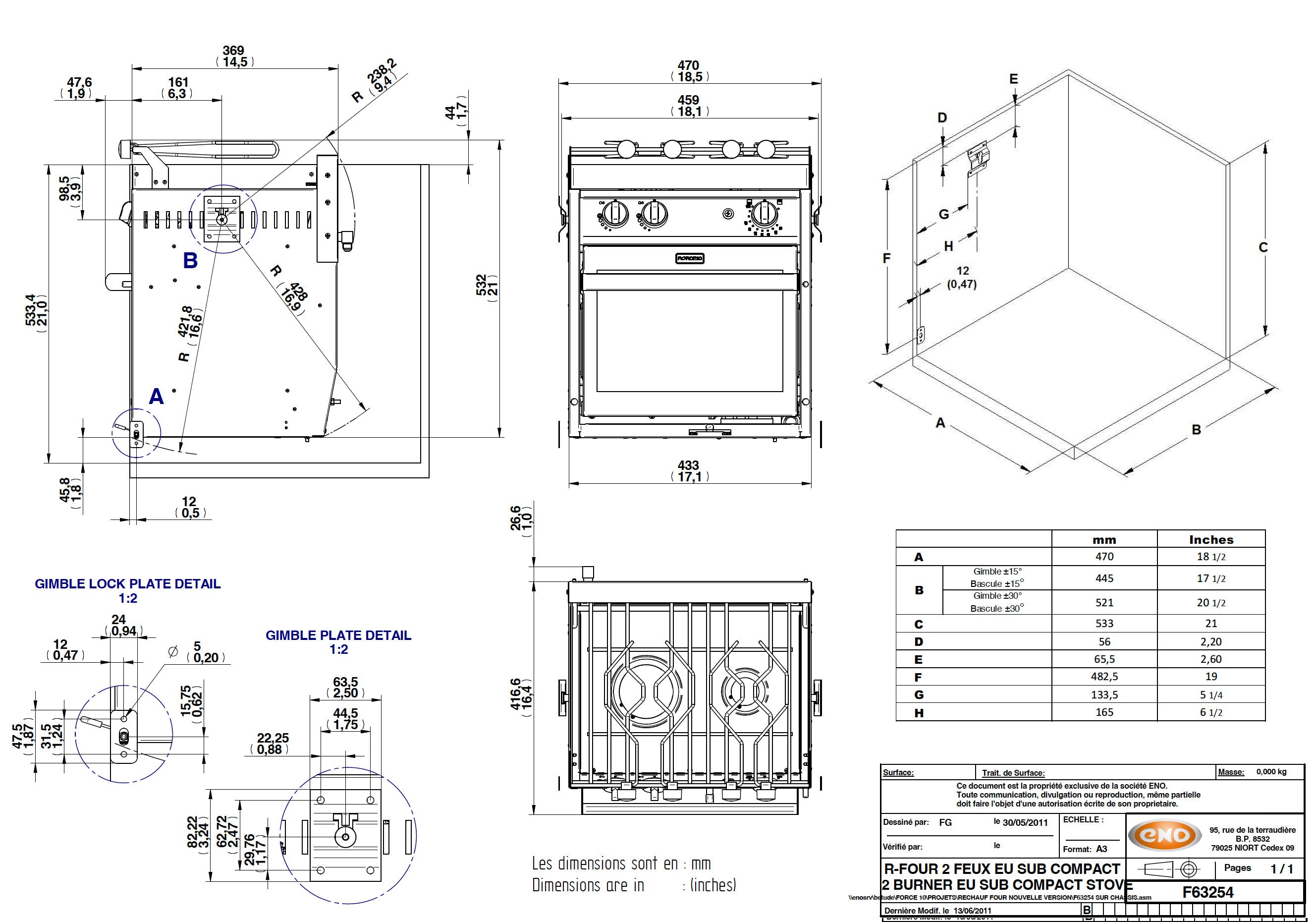 Force 10, 2 Burner, Gimballed Galley Range, Propane / Butane, Euro Sub-Compact, See Thru Glass Door