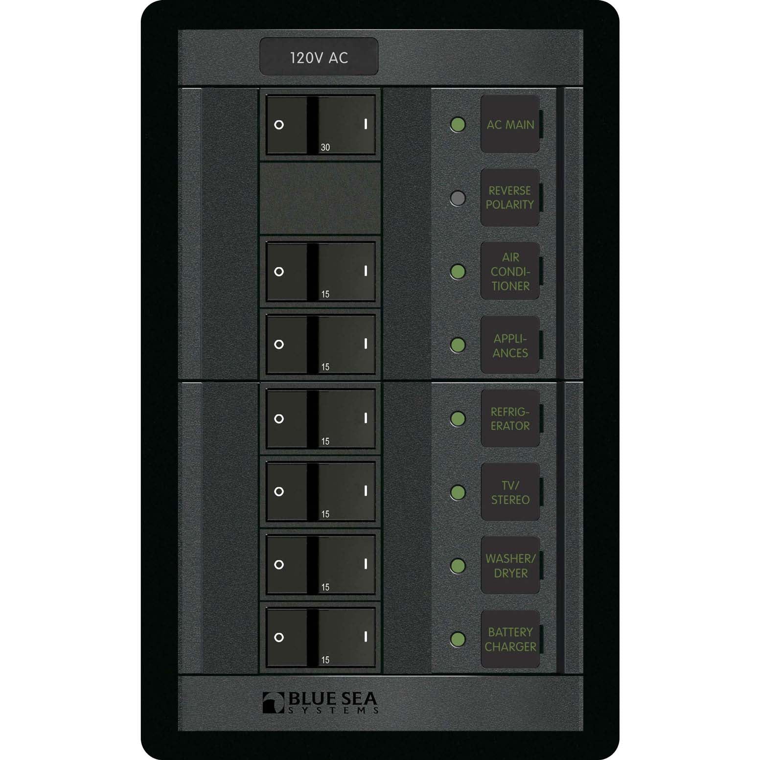 Blue Sea Systems, 360 Panel, 120 Volt AC Main + 6 Positions
