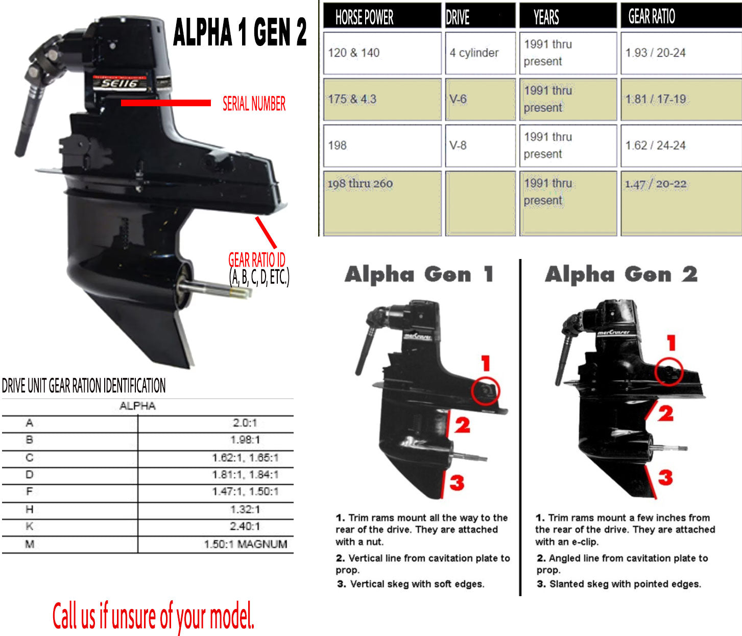 Replacement for Mercruiser Gen II Sterndrive Unit, Lower Assembly only, SE116