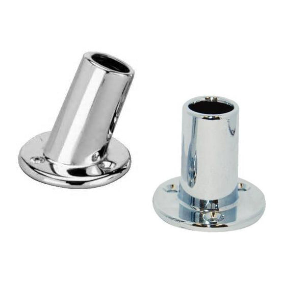 Flag Pole Socket, Chrome Plated, Top Mount, 1" Pole, Slanted