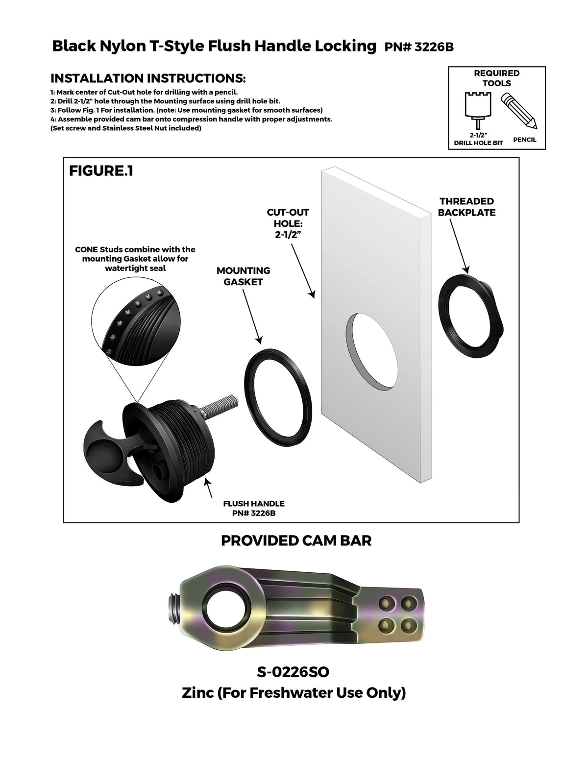 Nylon T-Handle Latch, NO Cam Bar