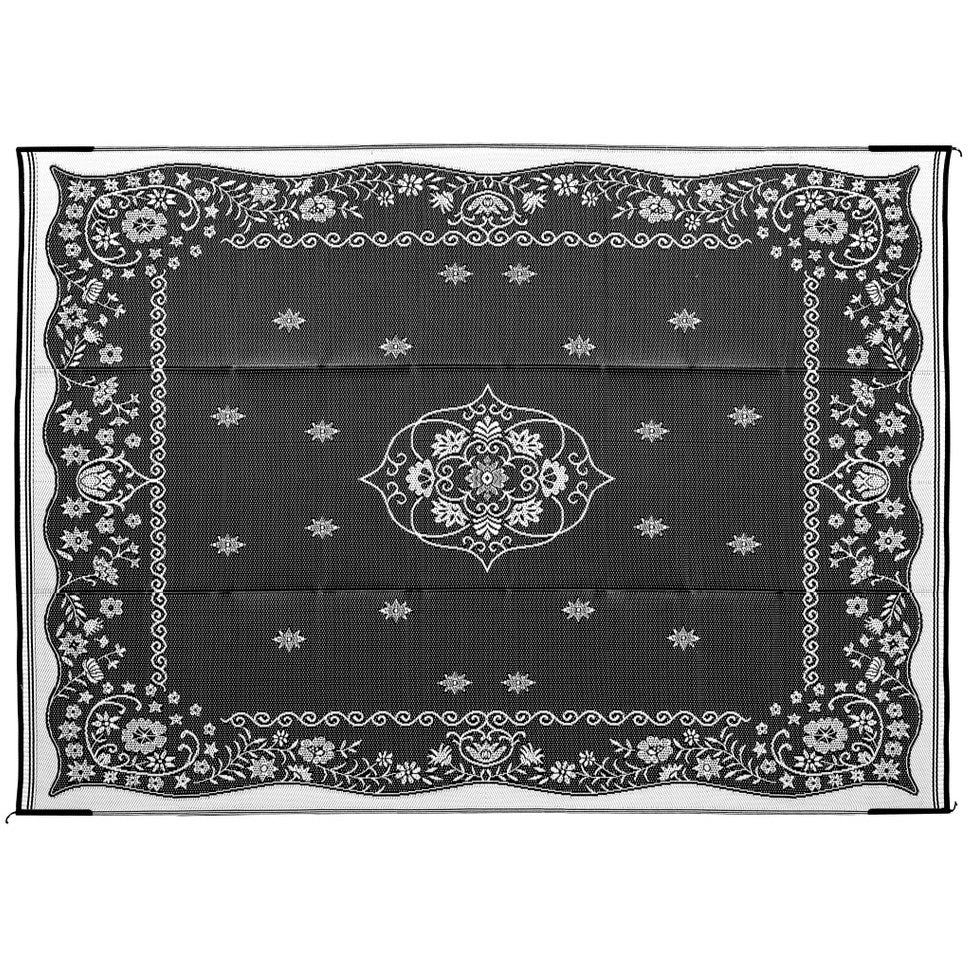 Camco 9' x 12' Outdoor Mat - Charcoal/White Oriental (E/F)