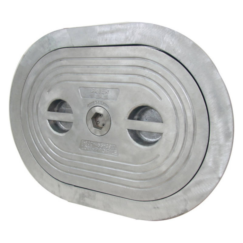 Baier Marine, Low Profile Watertight Hatch, Quick Acting, Oval, 15" x 24", Aluminum Cover and Ring