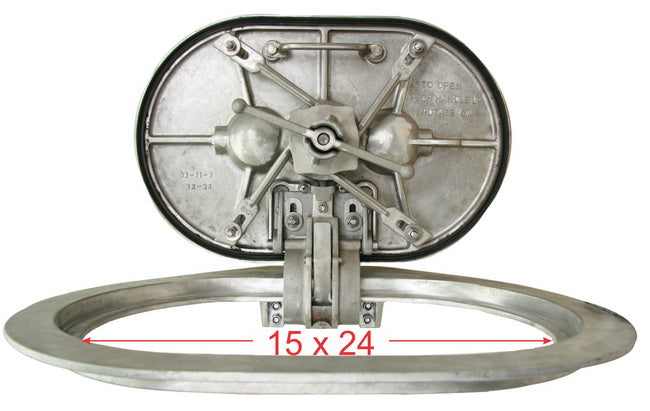 Baier, Internal Hinge Watertight Hatch, 15" x 24" Oval, Quick Acting, Aluminum Cover/Ring