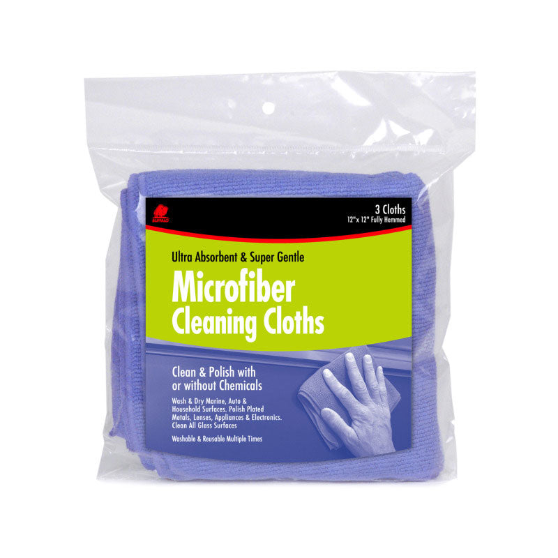 Buffalo Industries, Microfiber Cleaning Cloth, 12"x12", Pack of 3