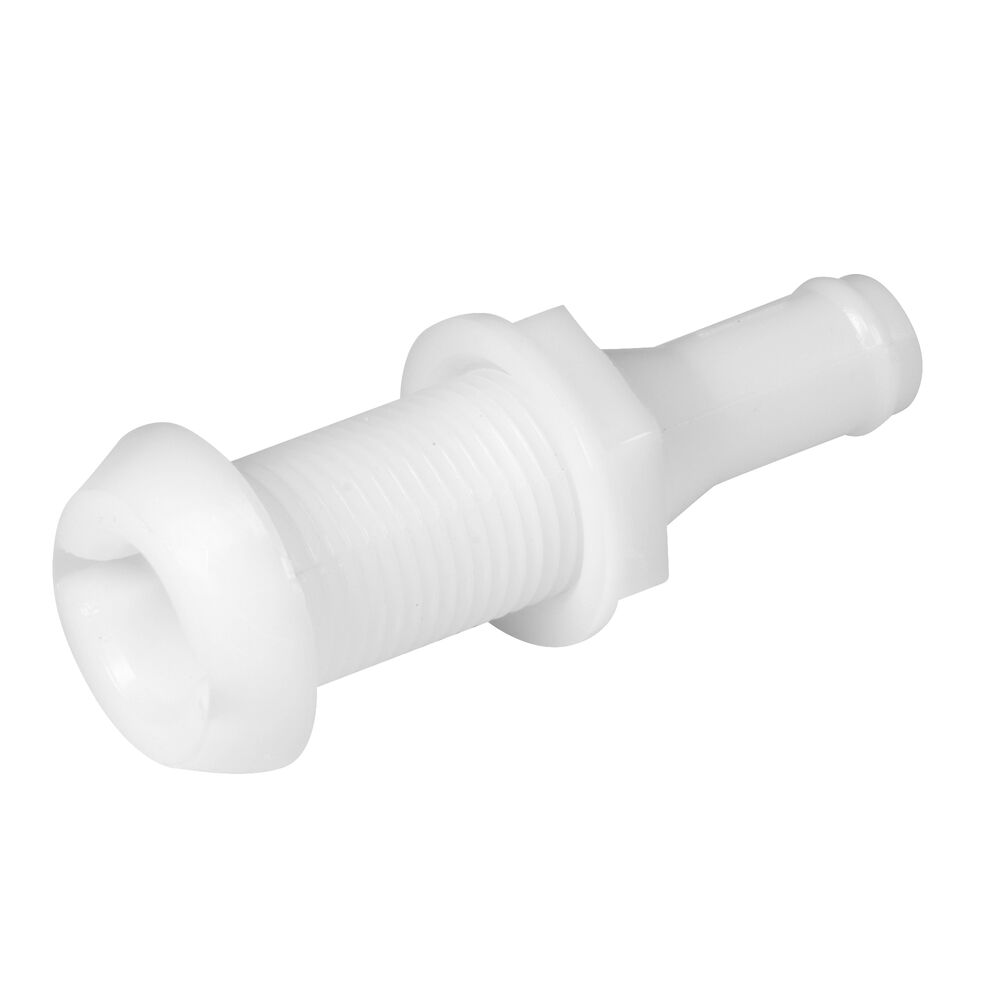 1/2" Plastic Thru-Hull Connection for Hose, White, Each