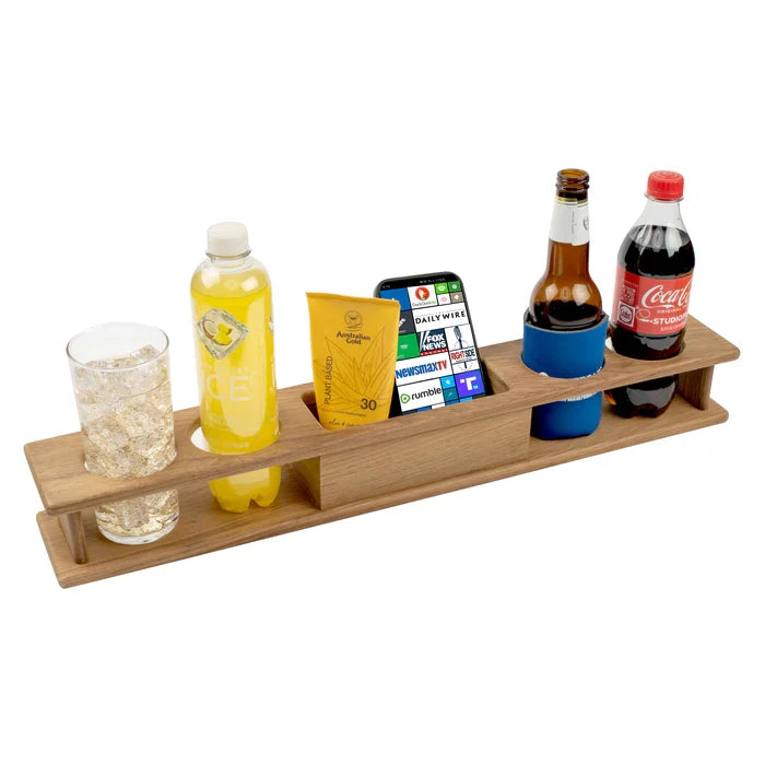 24" Premium Grade Teak Four Glass Holder with Storage Tray