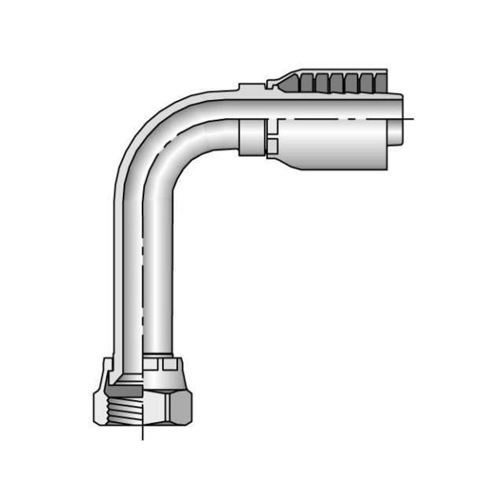 Parkrimp Permanent Female JIC 37° - Swivel - 90° Elbow - Long Drop, Series 14143