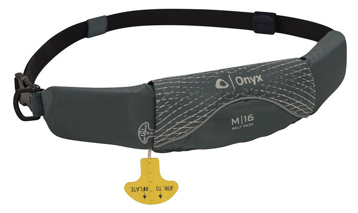 Manual Inflatable Life Jacket, Gray, M-16 Belt Pack, Onyx