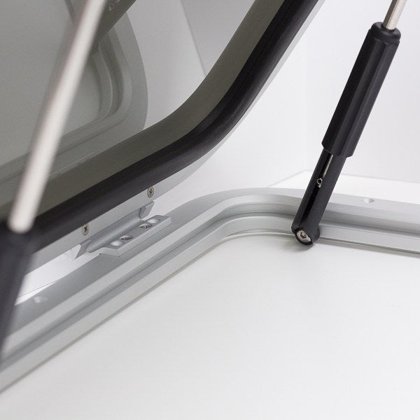 Open Box, Bomar 1039-10A Low Profile Extruded Hatch, 19-1/8" Square, Silver Frame, Smoke Lens, Al Hinges
