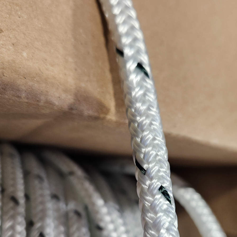 Polyester Double Braid Rope, White w/Green Tracer, 600ft Spool