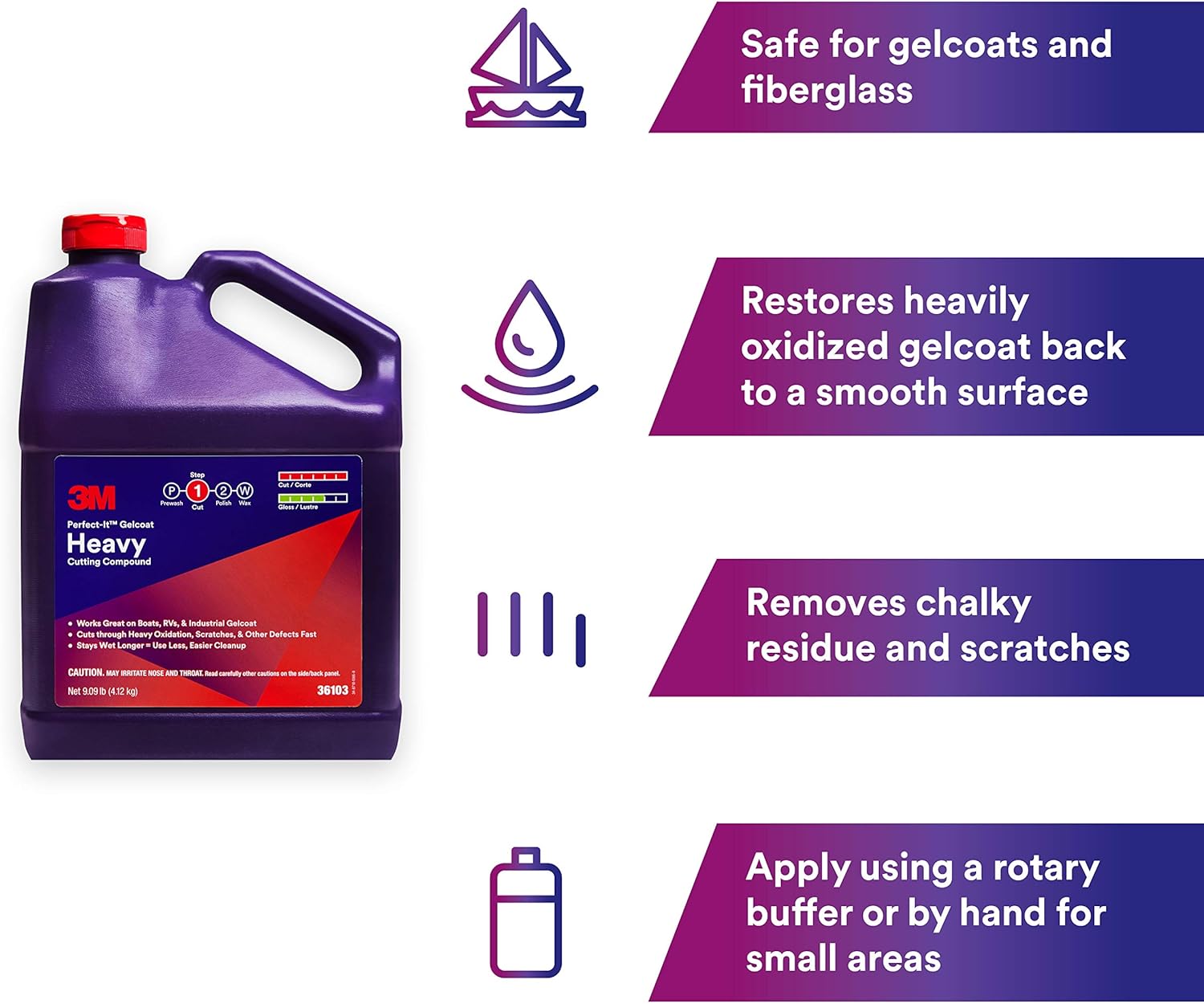 Gelcoat Heavy Cutting Compound, 3M Perfect-It, Quart