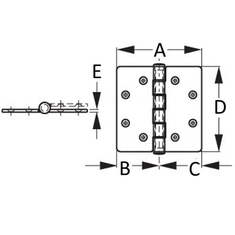 Sea-Dog Stainless Butt Hinge With Bearing/Commercial Pattern