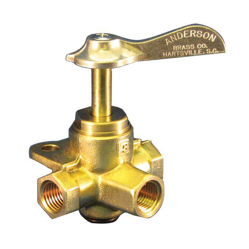Moeller Brass Fuel Three Way Valve with detent, 1/4" FNPT