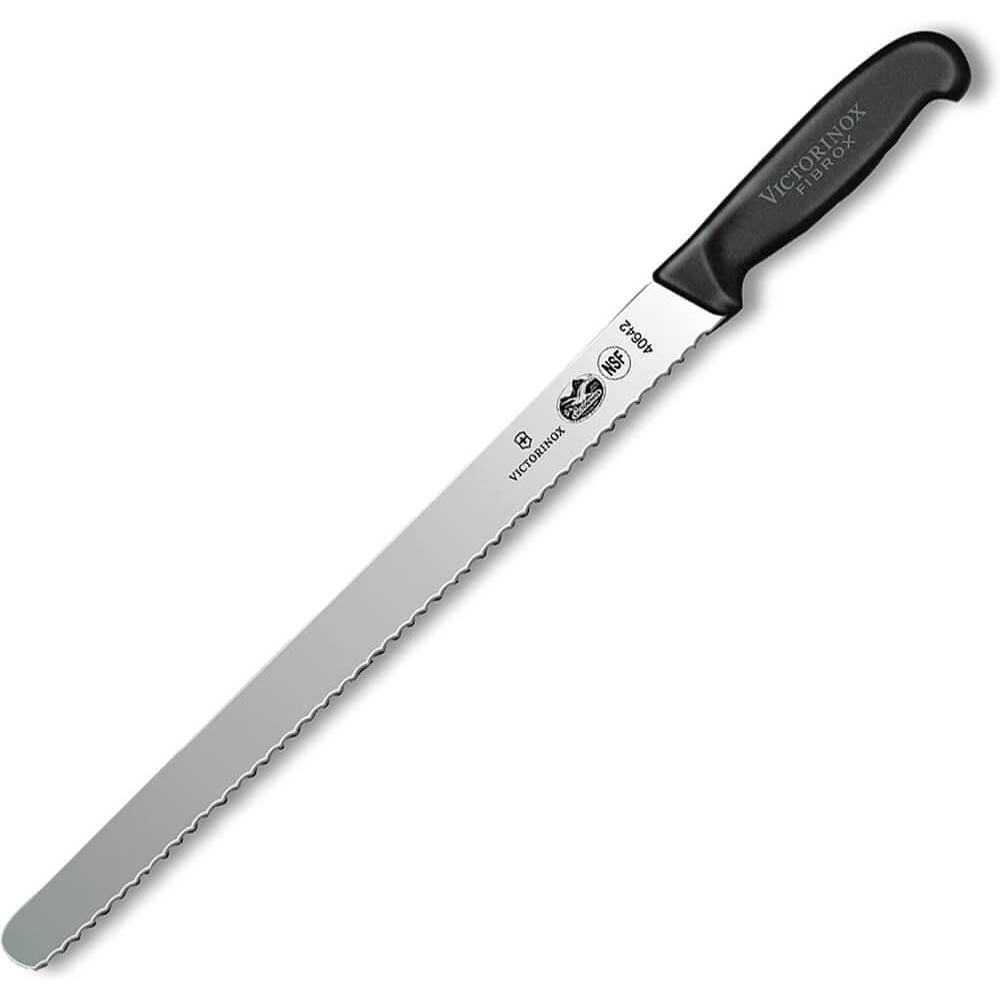 Serrated Slicer Knife w/ 14" Blade, Black Fibrox Nylon Handle