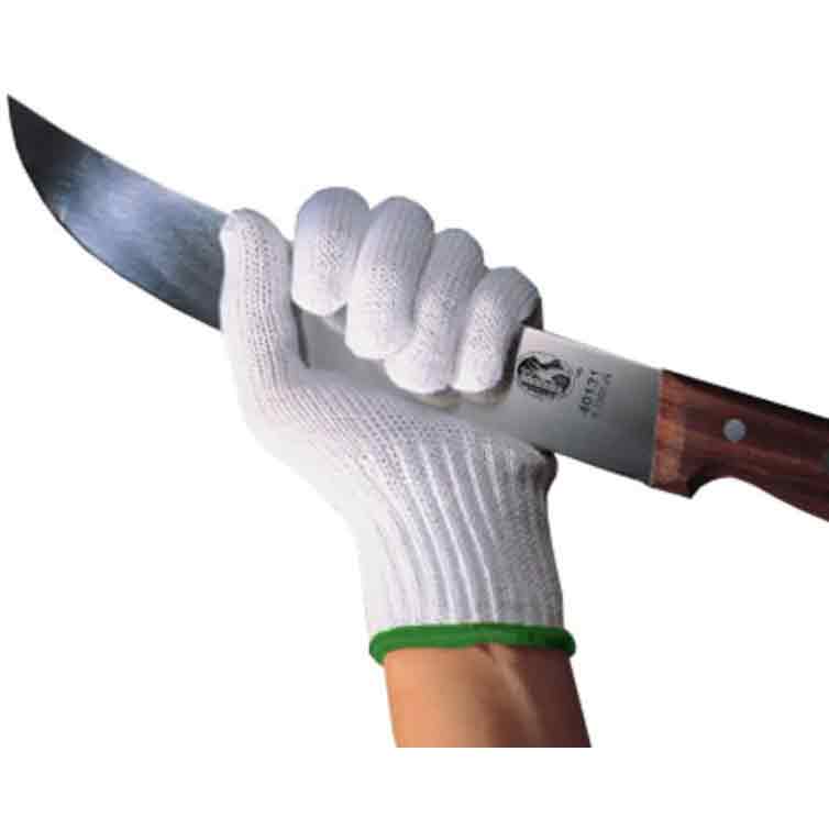 Cut Resistant Glove, White w/ Black Wrist Band, M