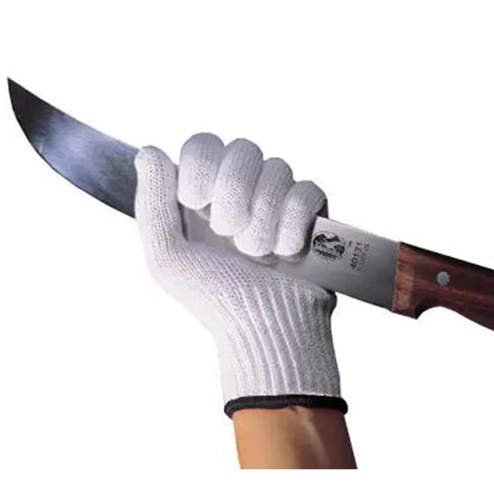 Cut Resistant Glove, White w/ Black Wrist Band, L