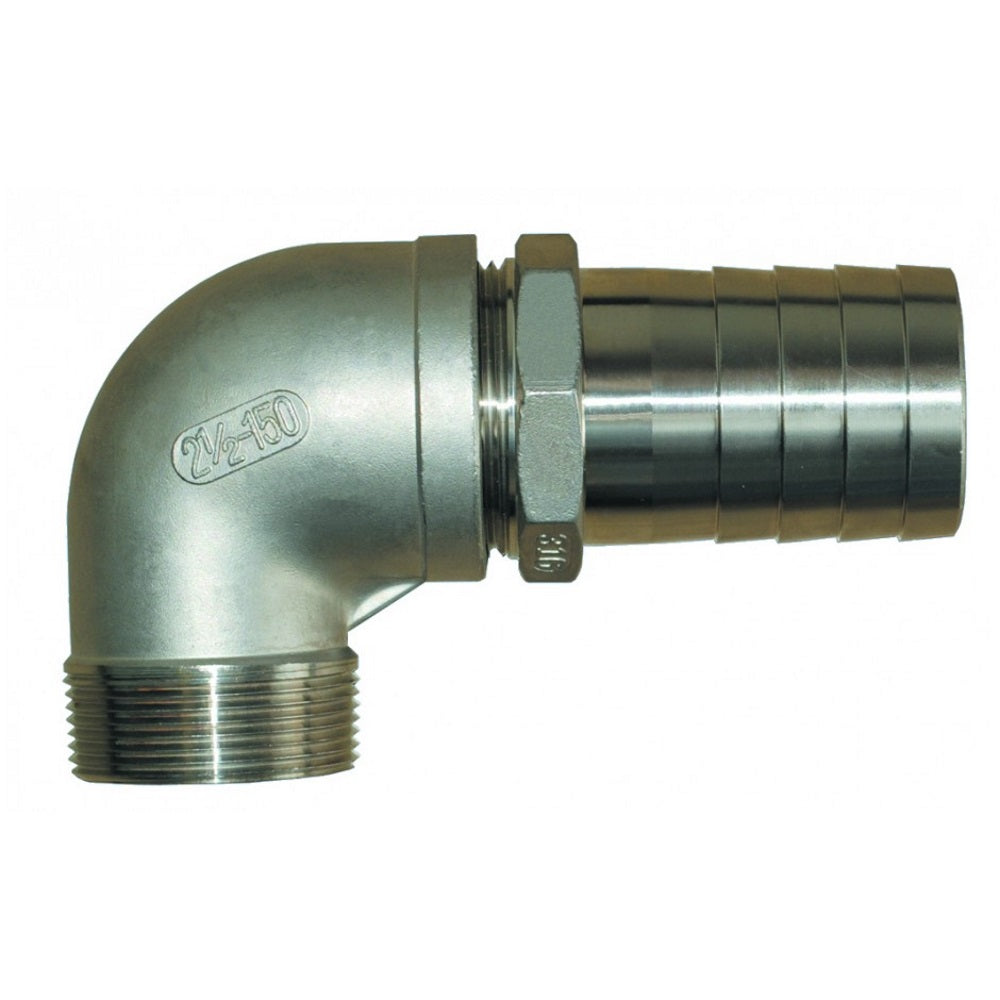 Groco 2-1/2" NPT Stainless Steel 90° Pipe to Hose Fitting