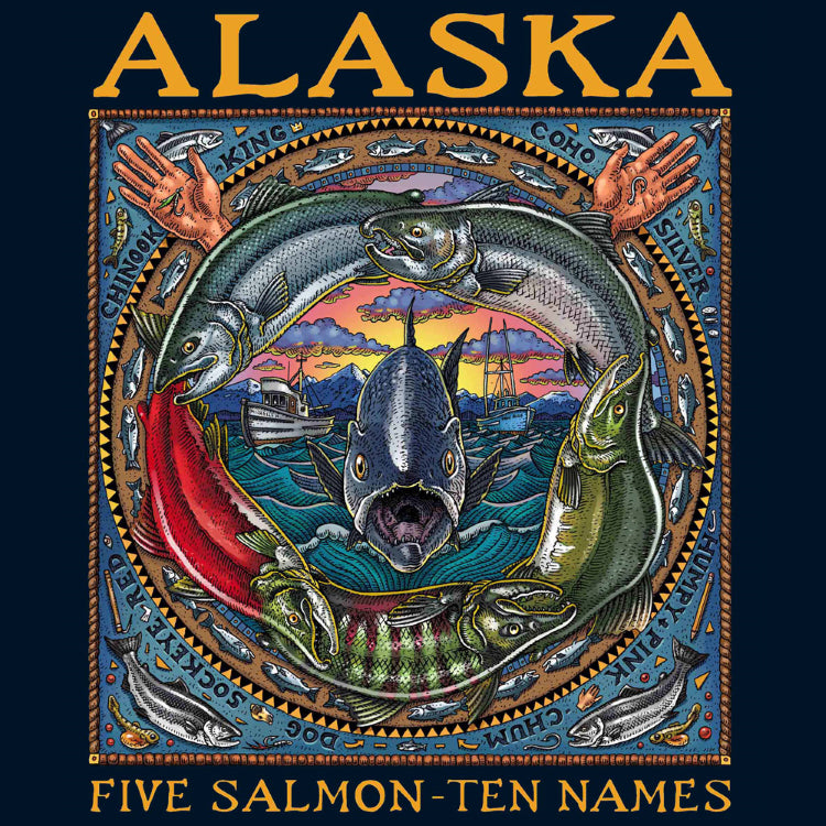 Ray Troll Five Salmon, Ten Names T-Shirt