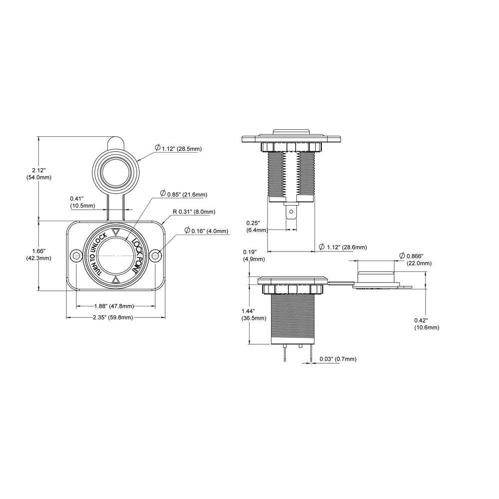 Blue Sea Systems, 12 Volt Dash Socket, White
