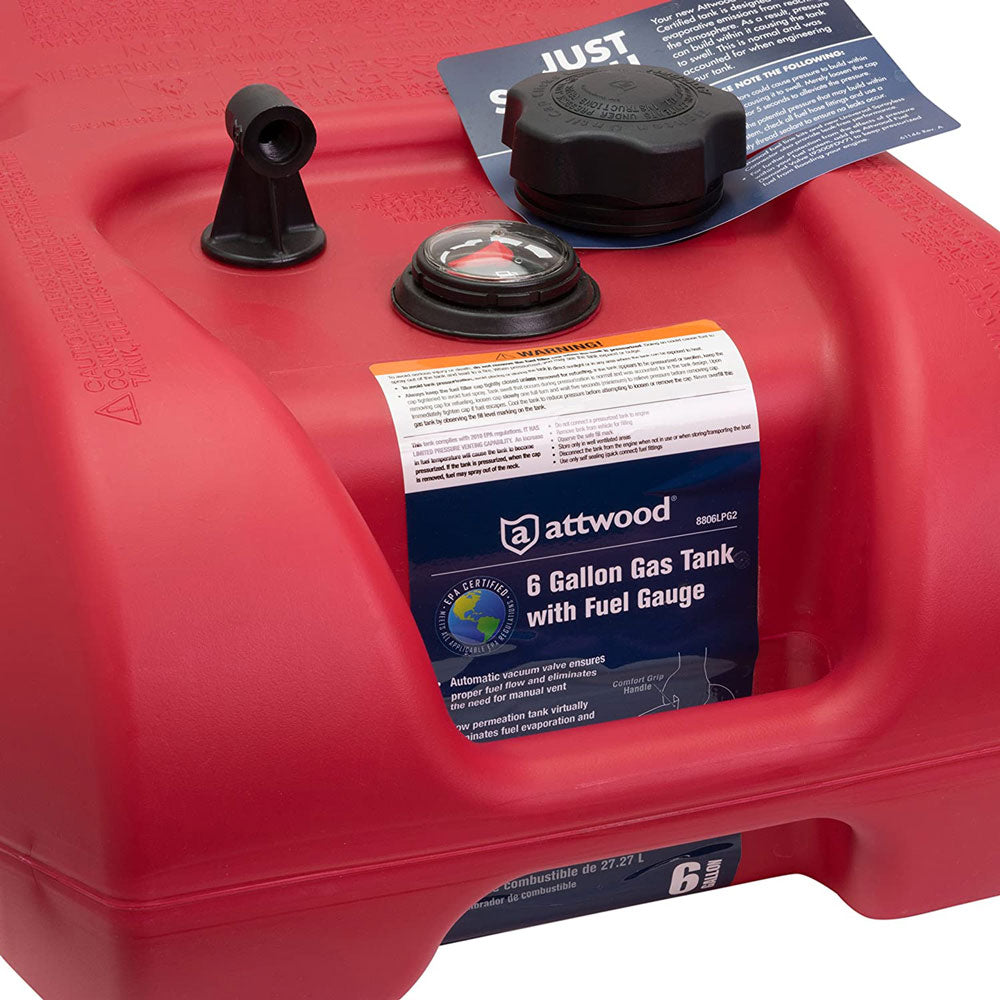 Attwood Portable Fuel Tank, 6 Gallon w/Gauge, EPA/CARB Compliant