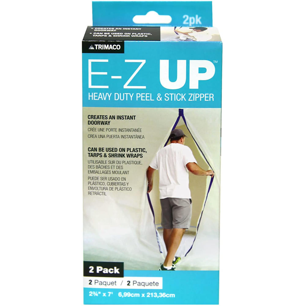 Trimaco E-Z Up Peel + Stick Plastic Sheeting Zipper, 2-3/4" x 27" two pack