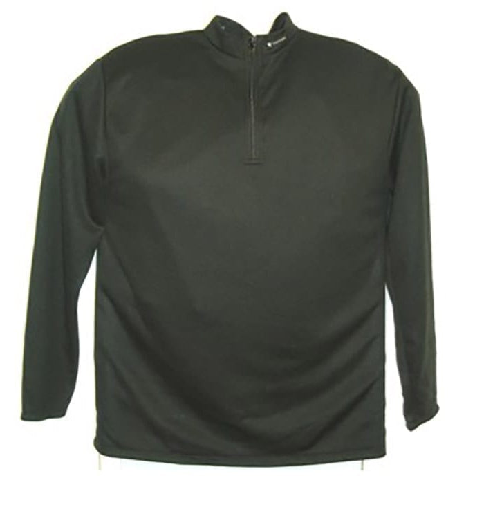 Dark green long-sleeve shirt with a quarter zip on a white background