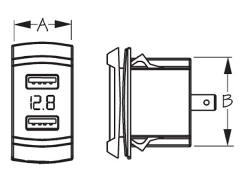 Dual USB Rocker Switch Style Volt Meter, Hidden Display