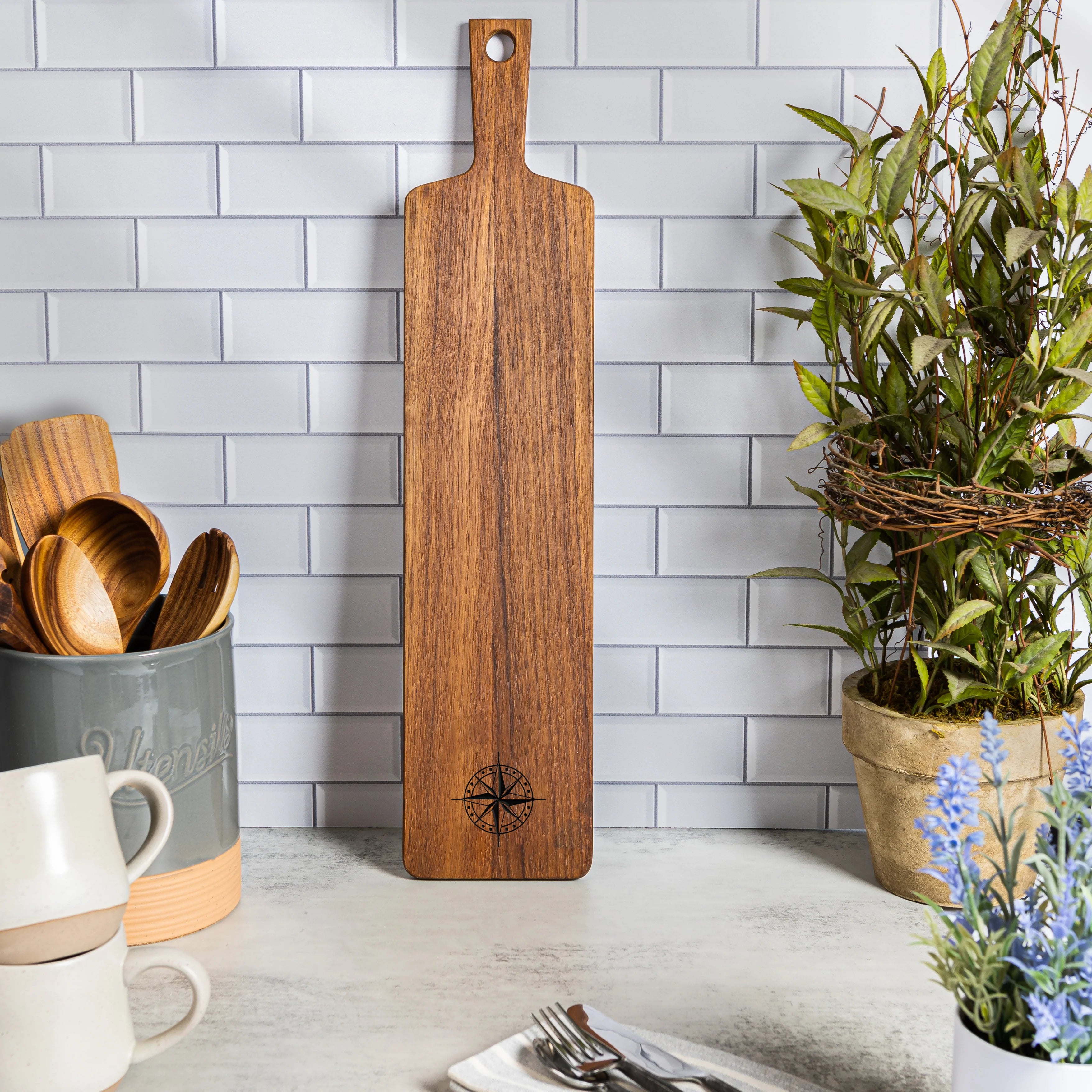 Appetizer Serving Board w/Compass Design, 5" x 18"