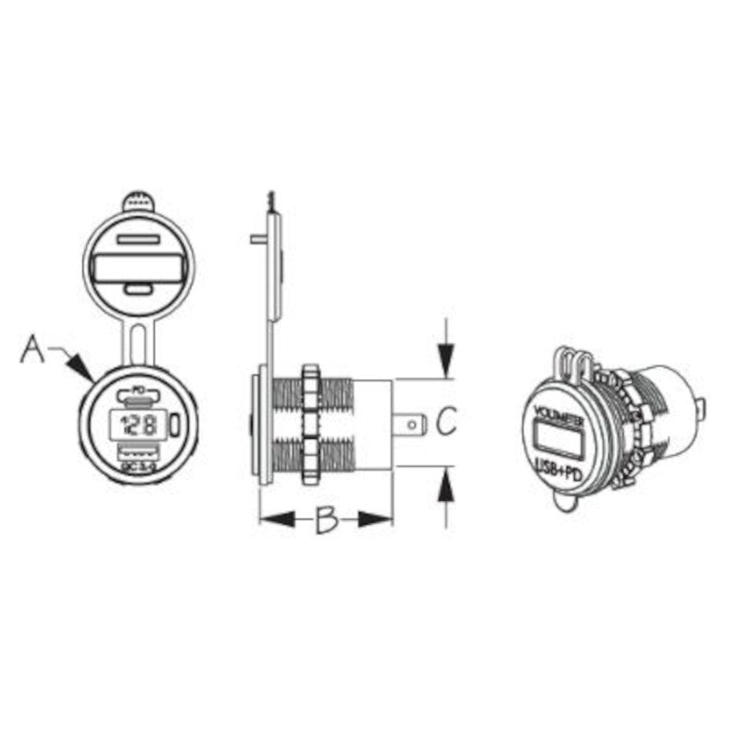 Sea-Dog USB 3.0 & USB-C Power Socket With Voltmeter, 426518-1