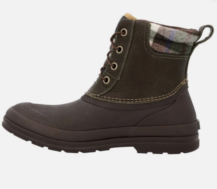Muck Men's Originals Leather Duck Lace Boot, Dark Olive/ Dark Brown / Plaid Wool