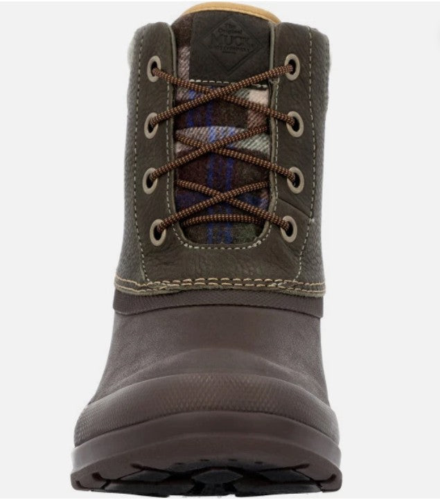 Muck Men's Originals Leather Duck Lace Boot, Dark Olive/ Dark Brown / Plaid Wool
