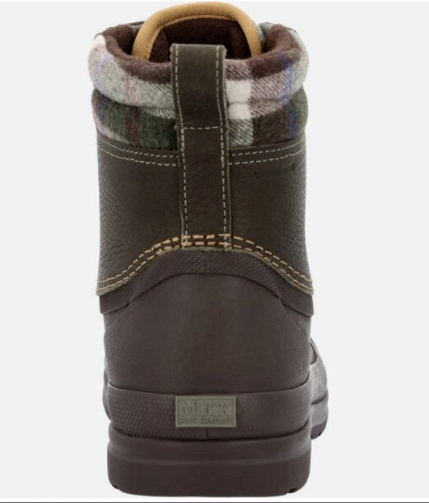 Muck Men's Originals Leather Duck Lace Boot, Dark Olive/ Dark Brown / Plaid Wool