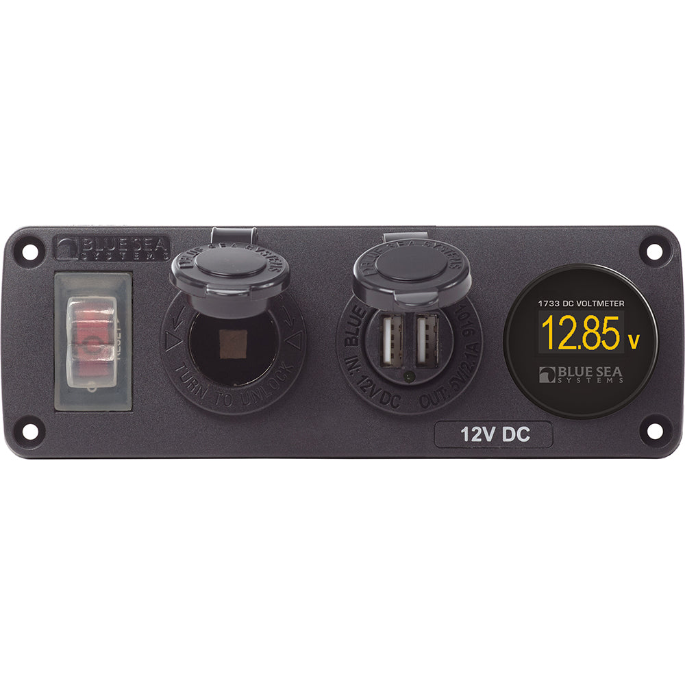 Water-Resistant Accessory Panel - Circuit Breaker, 12V Socket, Dual USB Charger, Mini Voltmeter