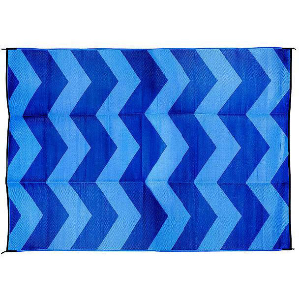 Open Air Chevron Outdoor Leisure Mat, Blue, 9' X 12'