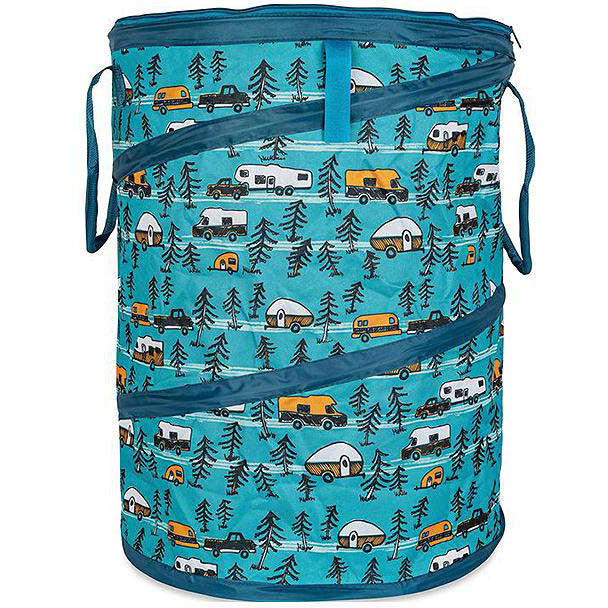 Camco 42987 Pop-Up Utility Container, Teal/ Sketched RVs, 30 Gal.