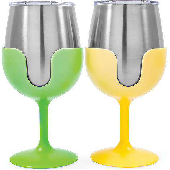 Camco 51916 Wine Tumblers, 8 oz., Green & Yellow, 1 pr.
