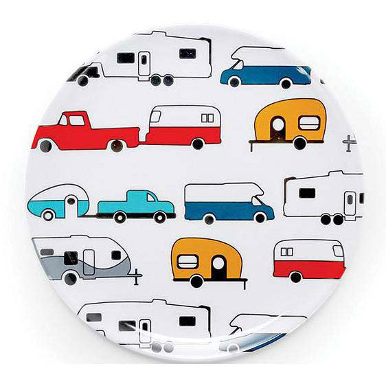 Camco 53223 Melamine Dishware, Multi-color RV & Truck Pattern, 7-3/4" Salad Plate