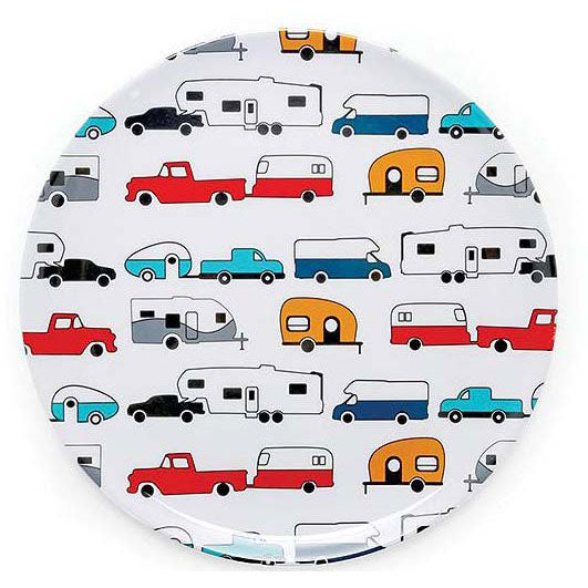 Camco 53224 Melamine Dishware, Multi-color RV & Truck Pattern, 9-3/4" Dinner Plate