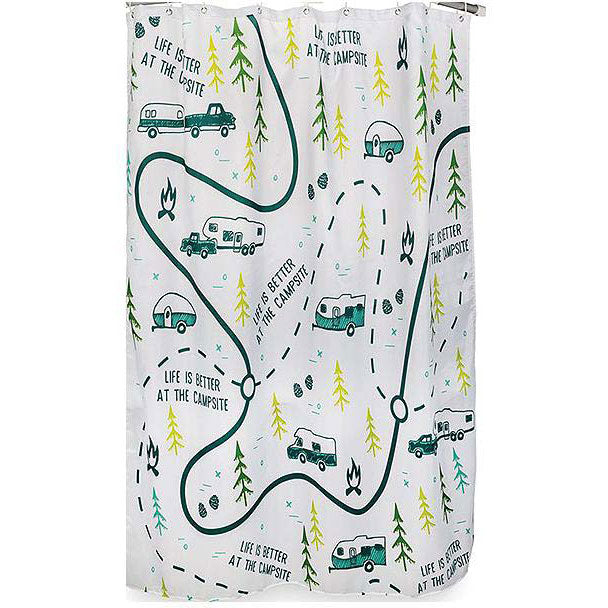 Camco 53245 RV Shower Curtain , White w/Map Design, 68" L x 54" W