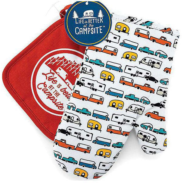 Camco 53259 Multi-Color Oven Mitt/Red Pot Holder Set