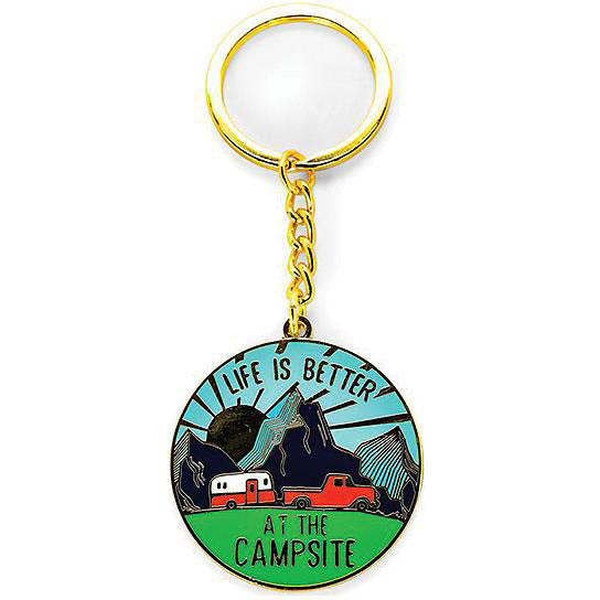 Camco 53289 Enamel Keychain, RV Themed, Camper Sunrise Round