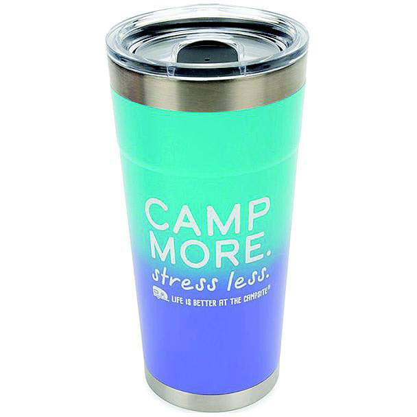 Camco 53317 Camp More / Stress Less Tumbler, 20 oz., Blue/Purple