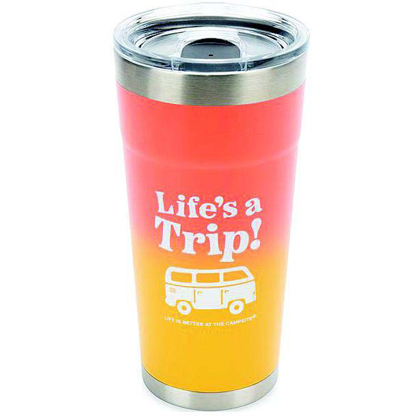 Camco 53318 Life's A Trip Tumbler, 20 oz., Orange/Yellow