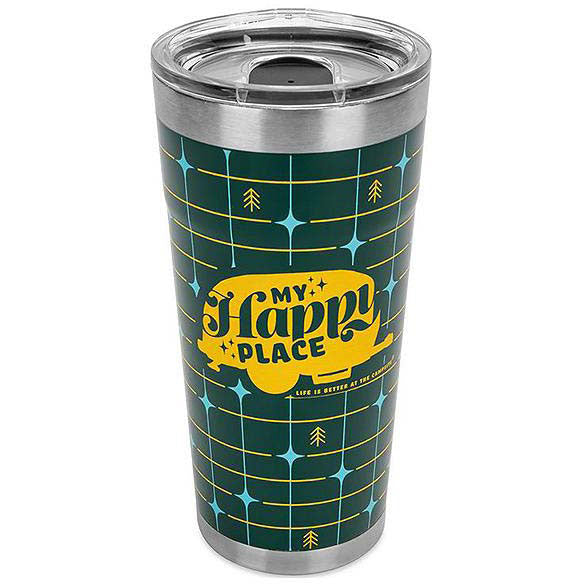 Camco 53325 My Happy Place Tumbler, 20 oz., Green Grid